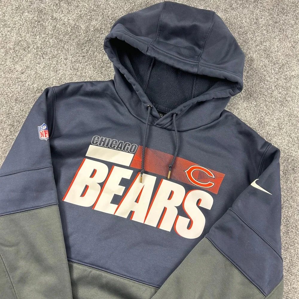 Nike Chicago Bears Hoodie Mens Large Navy Blue NFL Onfield‎ Dri-FIT Sweatshirt